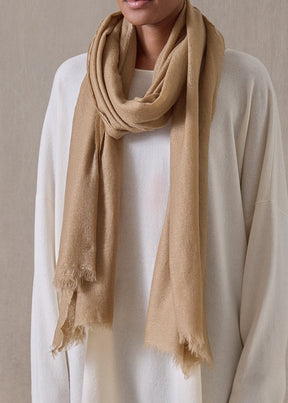 handwoven cashmere large scarf (127cm x 220cm) (camelpale)