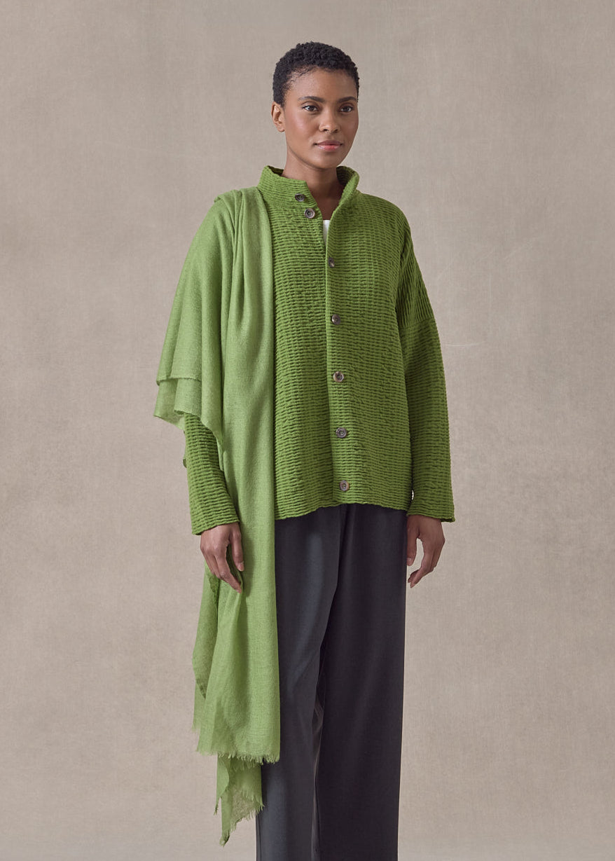 handwoven cashmere large scarf (127cm x 220cm) (limedark)