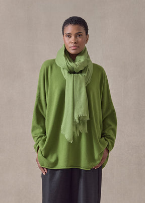 handwoven cashmere large scarf (127cm x 220cm) (limedark)