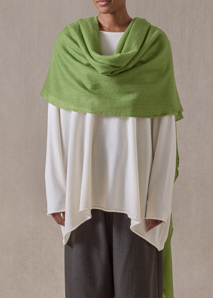 handwoven cashmere large scarf (127cm x 220cm) (limedark)