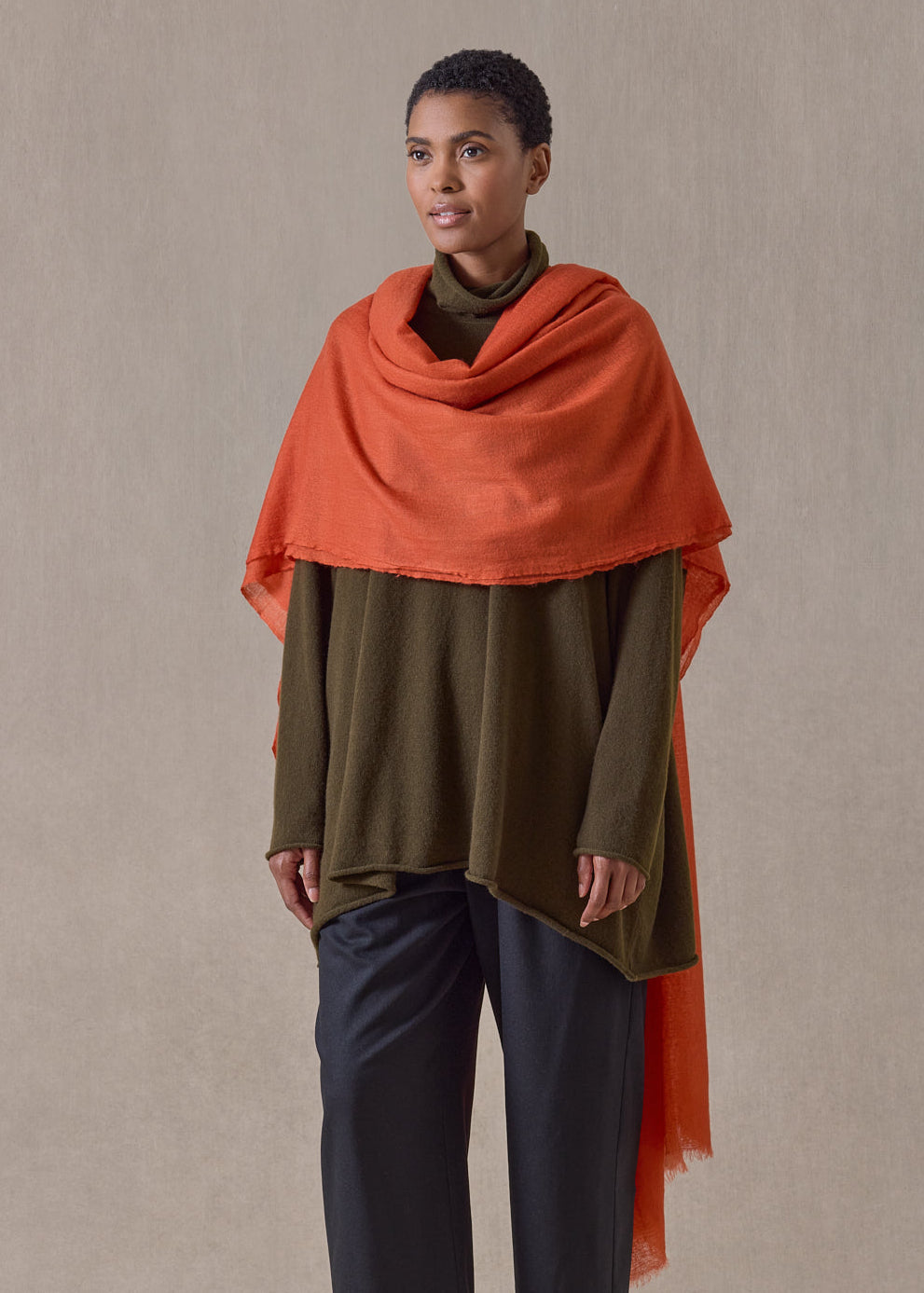 handwoven cashmere large scarf (127cm x 220cm) (rust)