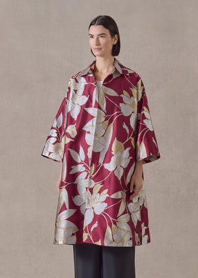 silk mix sloped shoulder wide aline jacket with collar-3/4length (red)