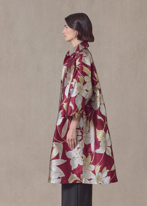 silk mix sloped shoulder wide aline jacket with collar-3/4length (red)