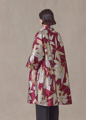 silk mix sloped shoulder wide aline jacket with collar-3/4length (red)
