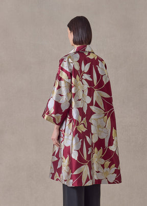 silk mix sloped shoulder wide aline jacket with collar-3/4length (red)