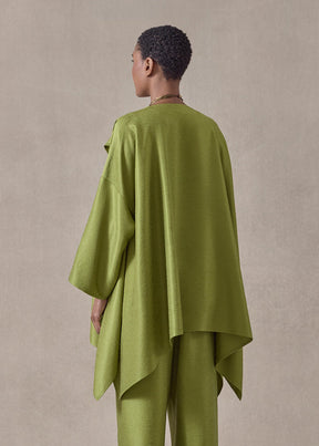 midweight silk plissé dps jacket coat - long (limedark)
