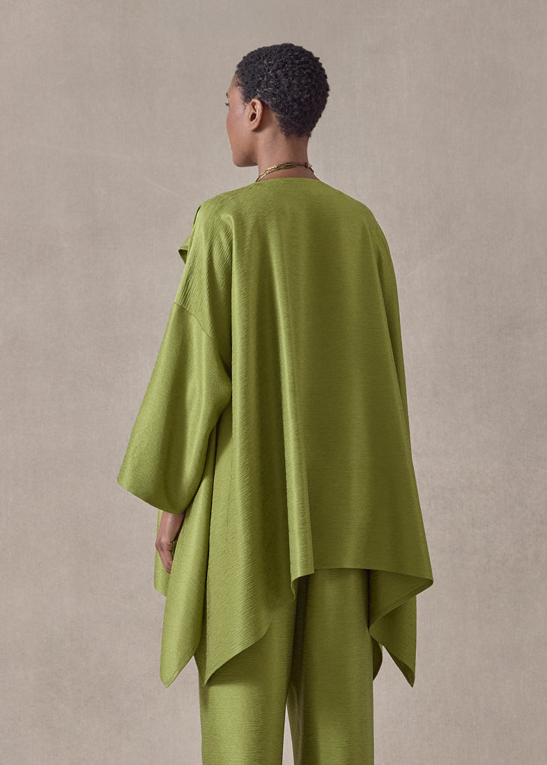 midweight silk plissé dps jacket coat - long (limedark)