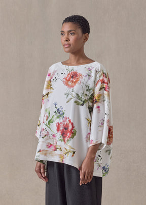 silk plissé a-line scoop neck top - mid plus (whitemulti)