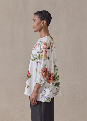 silk plissé a-line scoop neck top - mid plus (whitemulti)