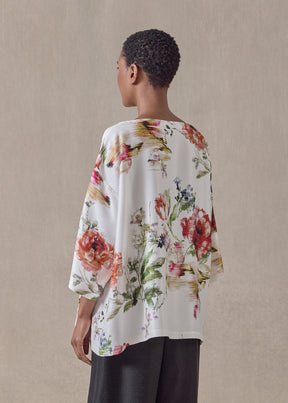 silk plissé a-line scoop neck top - mid plus (whitemulti)