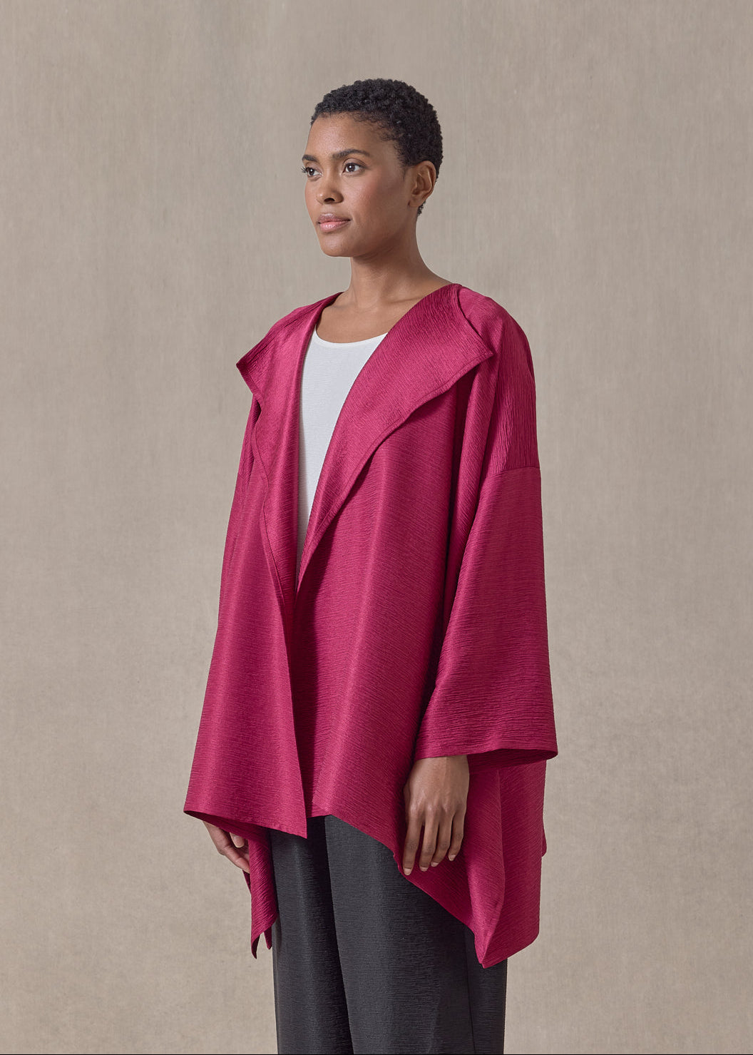 midweight silk plissé dps jacket coat - mid plus (magenta)