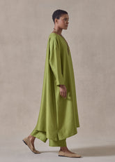 midweight silk plissé wide a-line scoop neck dress (limedark)