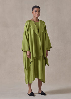 midweight silk plissé wide a-line scoop neck dress (limedark)