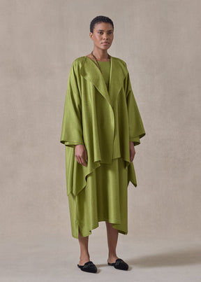 midweight silk plissé dps jacket coat - long (limedark)