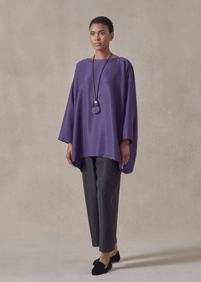 midweight silk plissé wide a-line scoop neck top - long (tincture)