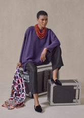 midweight silk plissé wide a-line scoop neck top - long (tincture)