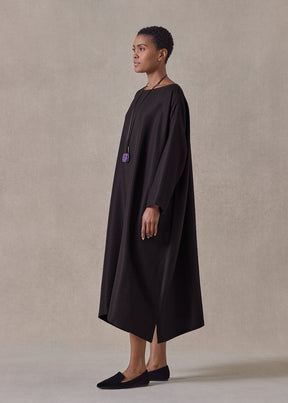midweight silk plissé wide a-line scoop neck dress (espresso)