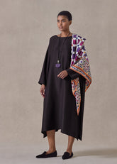 midweight silk plissé wide a-line scoop neck dress (espresso)