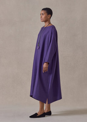 midweight silk plissé wide a-line scoop neck dress (tincture)