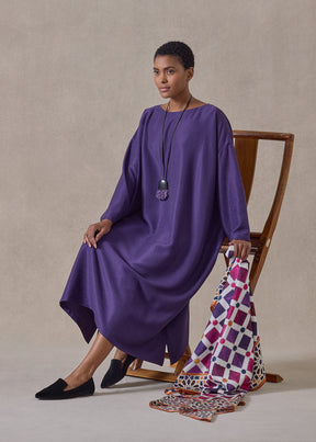 midweight silk plissé wide a-line scoop neck dress (tincture)