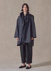 cotton mix smaller front larger back high neck raincoat with button away hood - long plus (navydark)