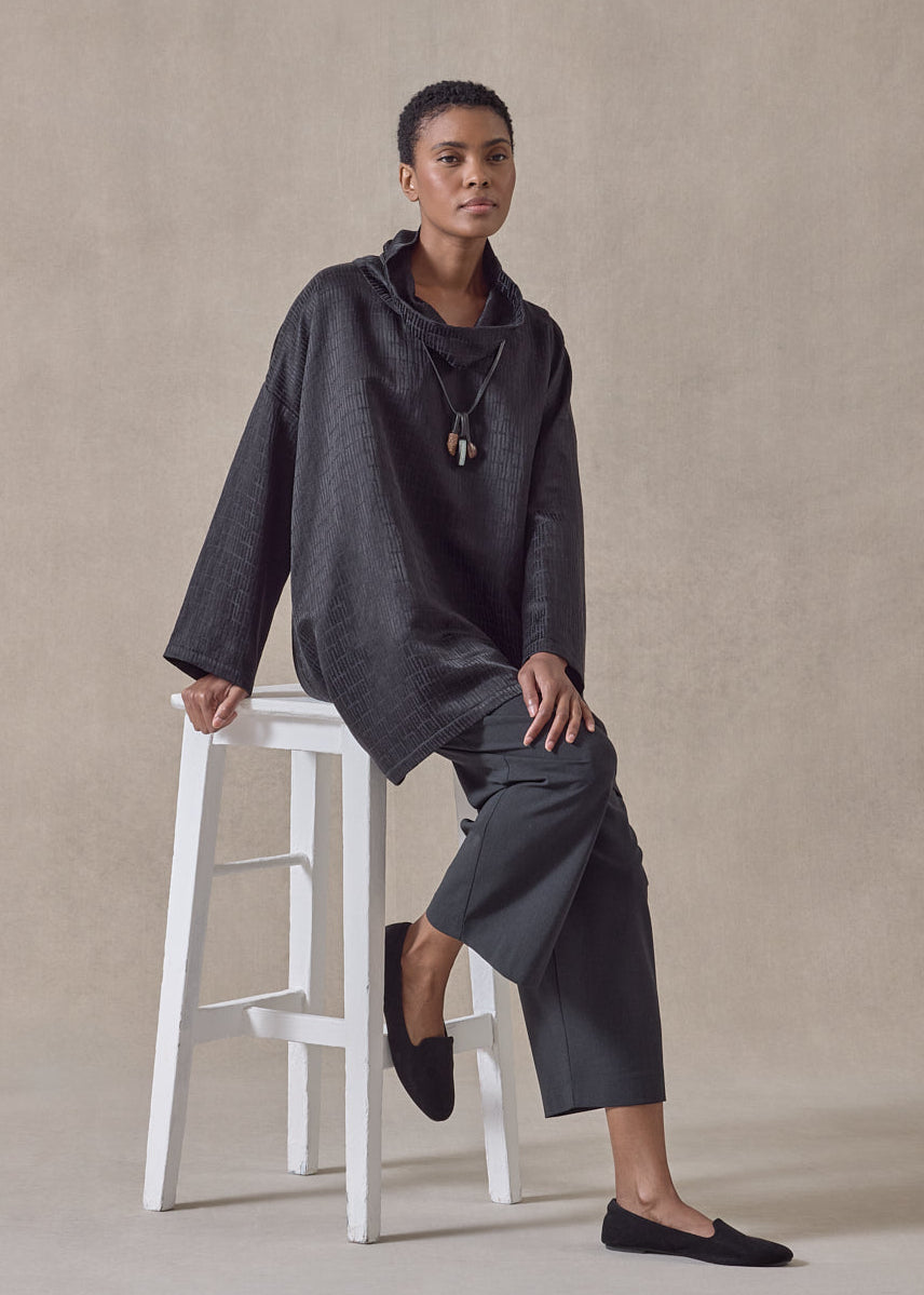 silk mix wide a-line monks top - long (black)