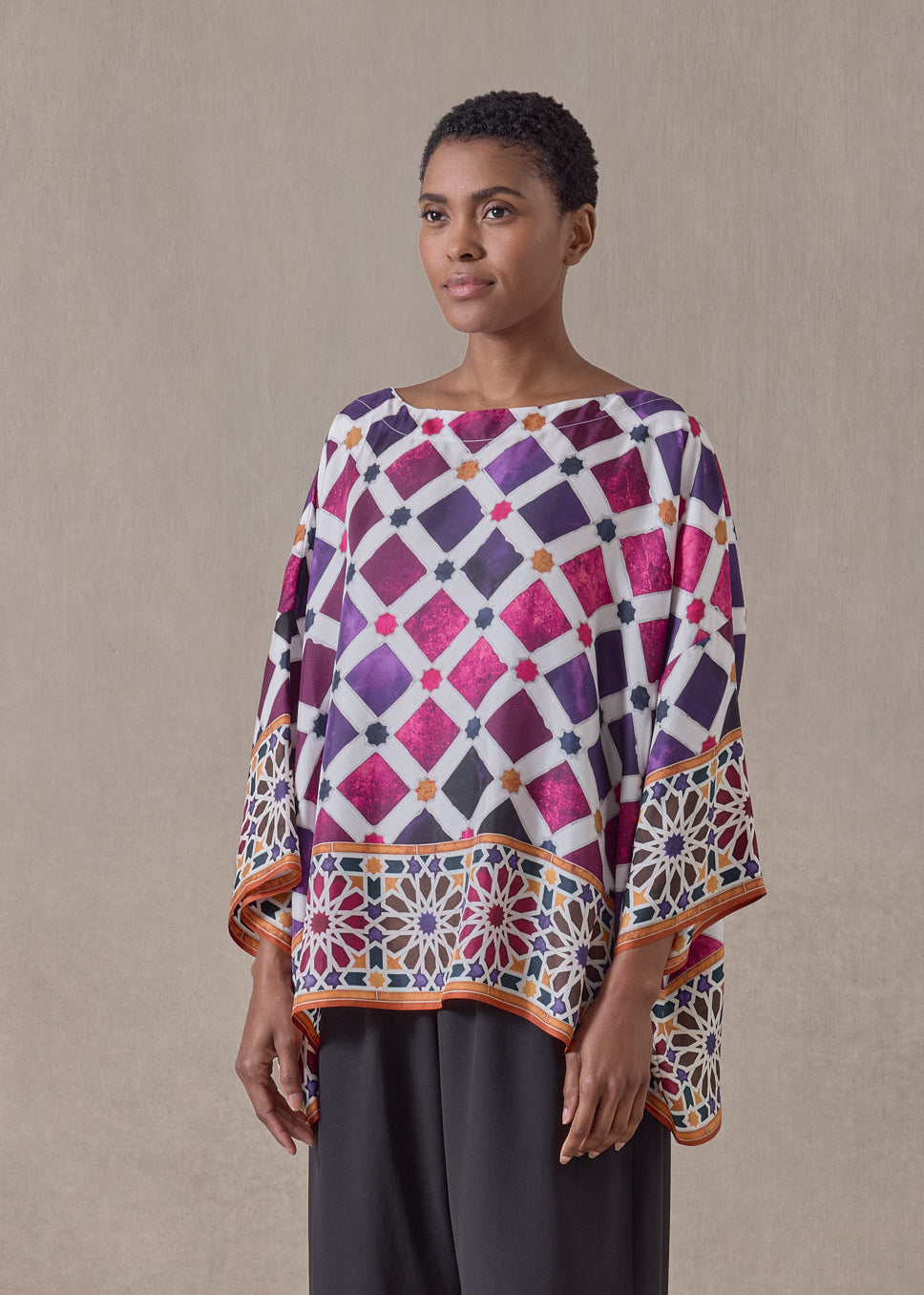 Alhambra Tile silk wide bateau neck t shirt - mid plus (tincture)