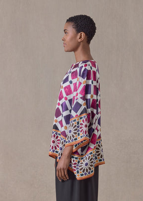 Alhambra Tile silk wide bateau neck t shirt - mid plus (tincture)