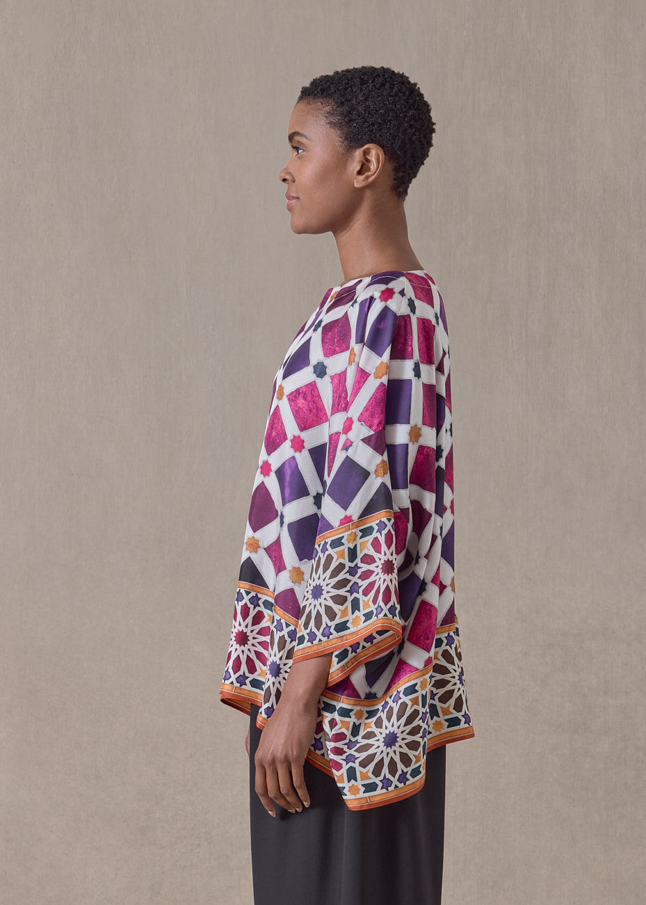 Alhambra Tile silk wide bateau neck t shirt - mid plus (tincture)