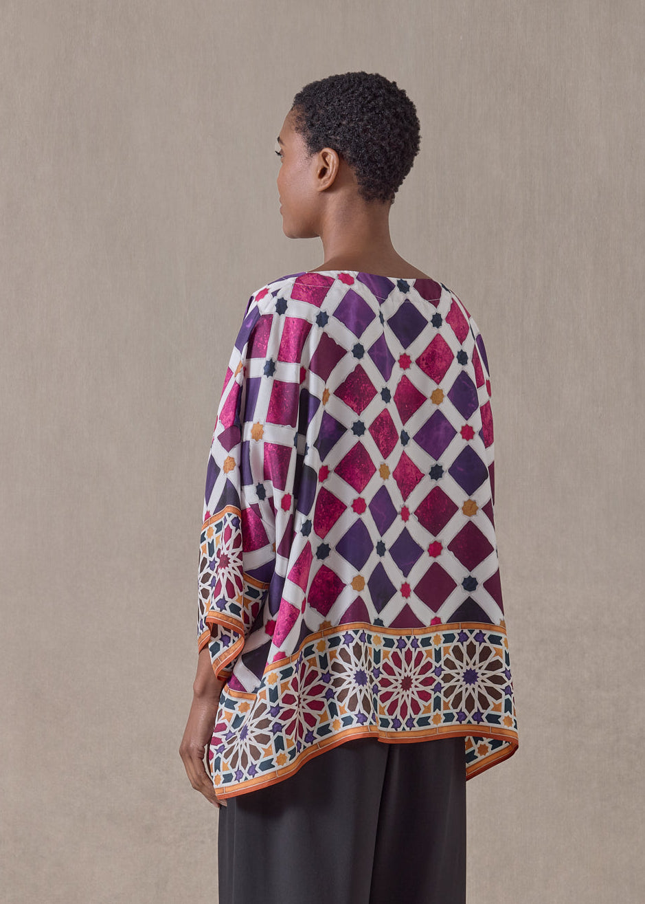 Alhambra Tile silk wide bateau neck t shirt - mid plus (tincture)