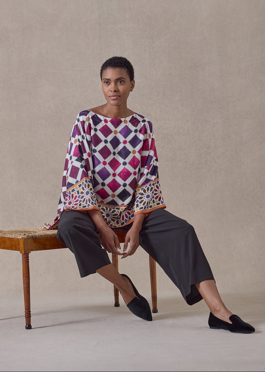 Alhambra Tile silk wide bateau neck t shirt - mid plus (tincture)