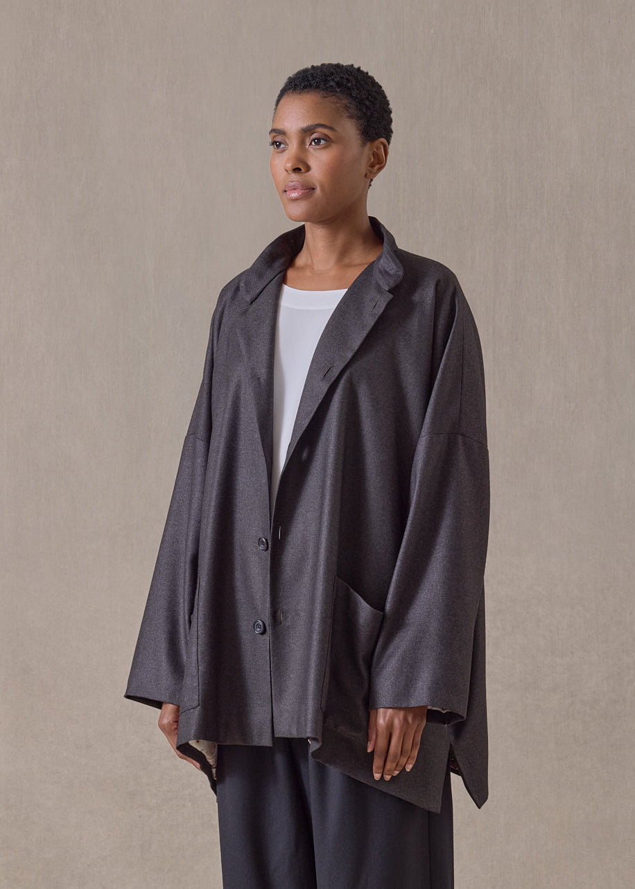 silk cashmere mandarin jacket - long (cocoa)