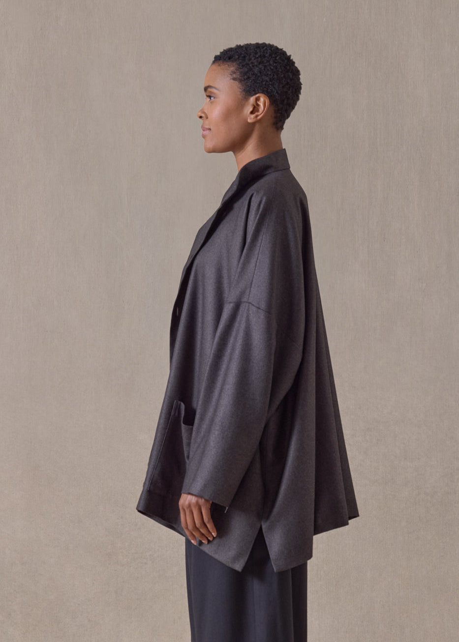 silk cashmere mandarin jacket - long (cocoa)