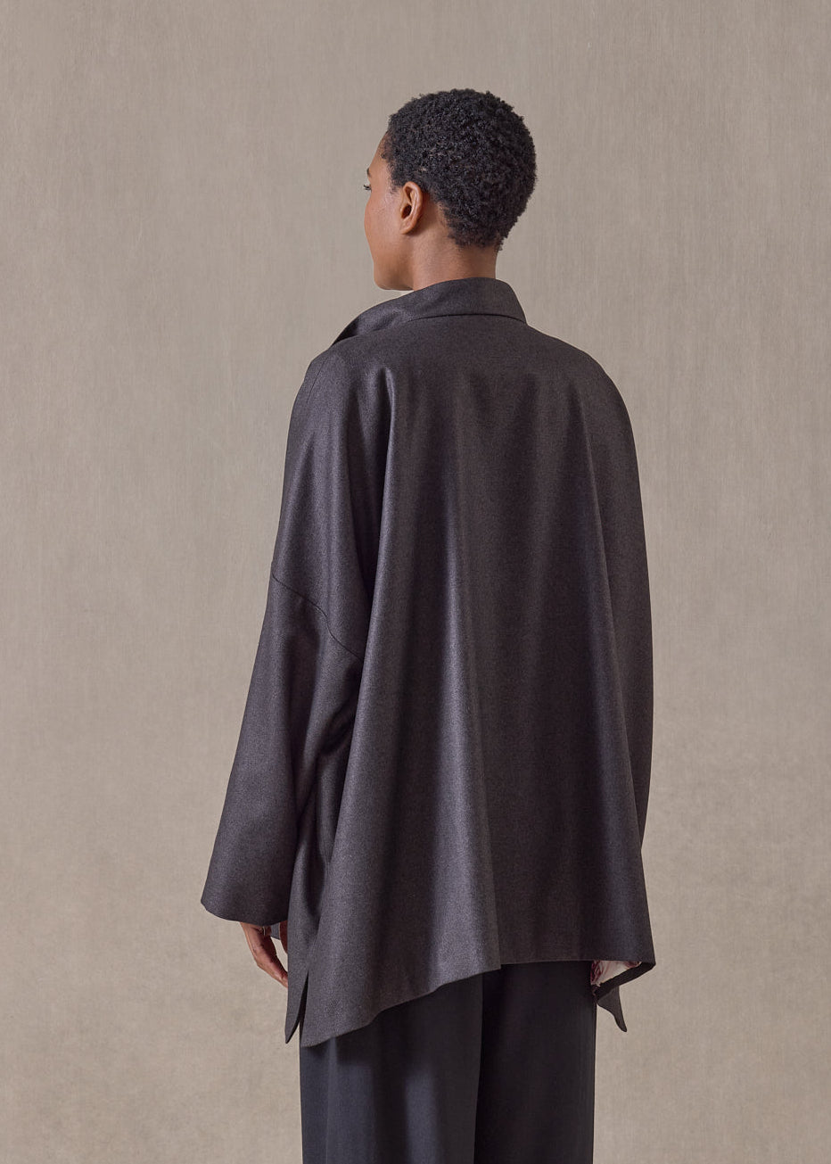 silk cashmere mandarin jacket - long (cocoa)