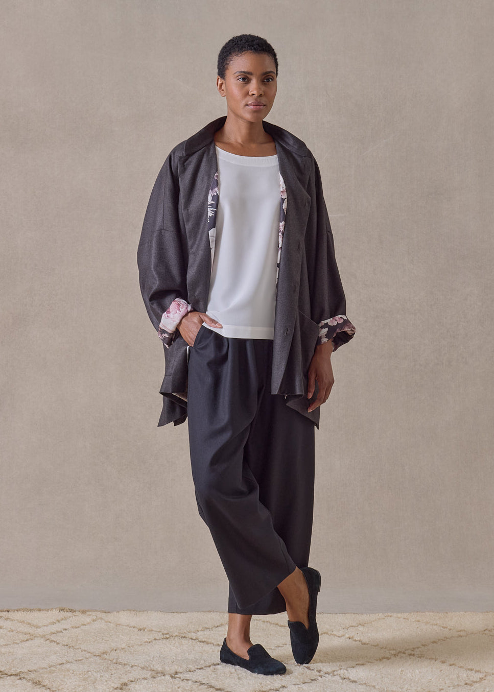 silk cashmere mandarin jacket - long (cocoa)