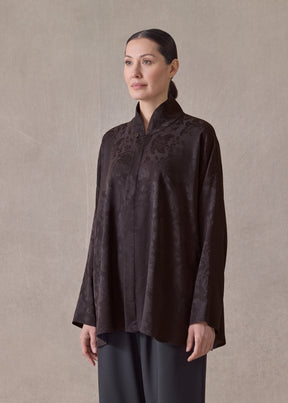 silk wide a-line chinese shirt with chinese collar - long (espresso)