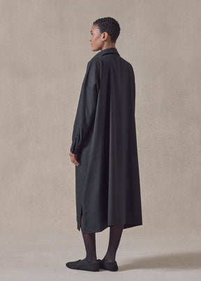 wool cashmere wide a-line shirt dress with collar (black)