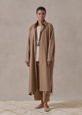 wool cashmere wide a-line shirt dress with collar  (camel)