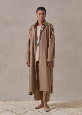 wool cashmere wide a-line shirt dress with collar  (camel)