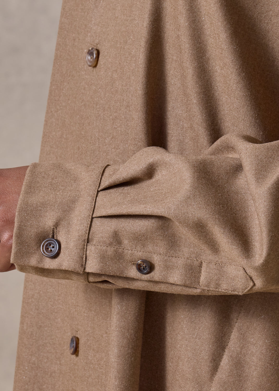 wool cashmere wide a-line shirt dress with collar  (camel)