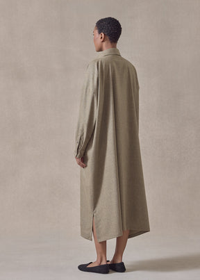 wool cashmere wide a-line shirt dress with collar (greensand)