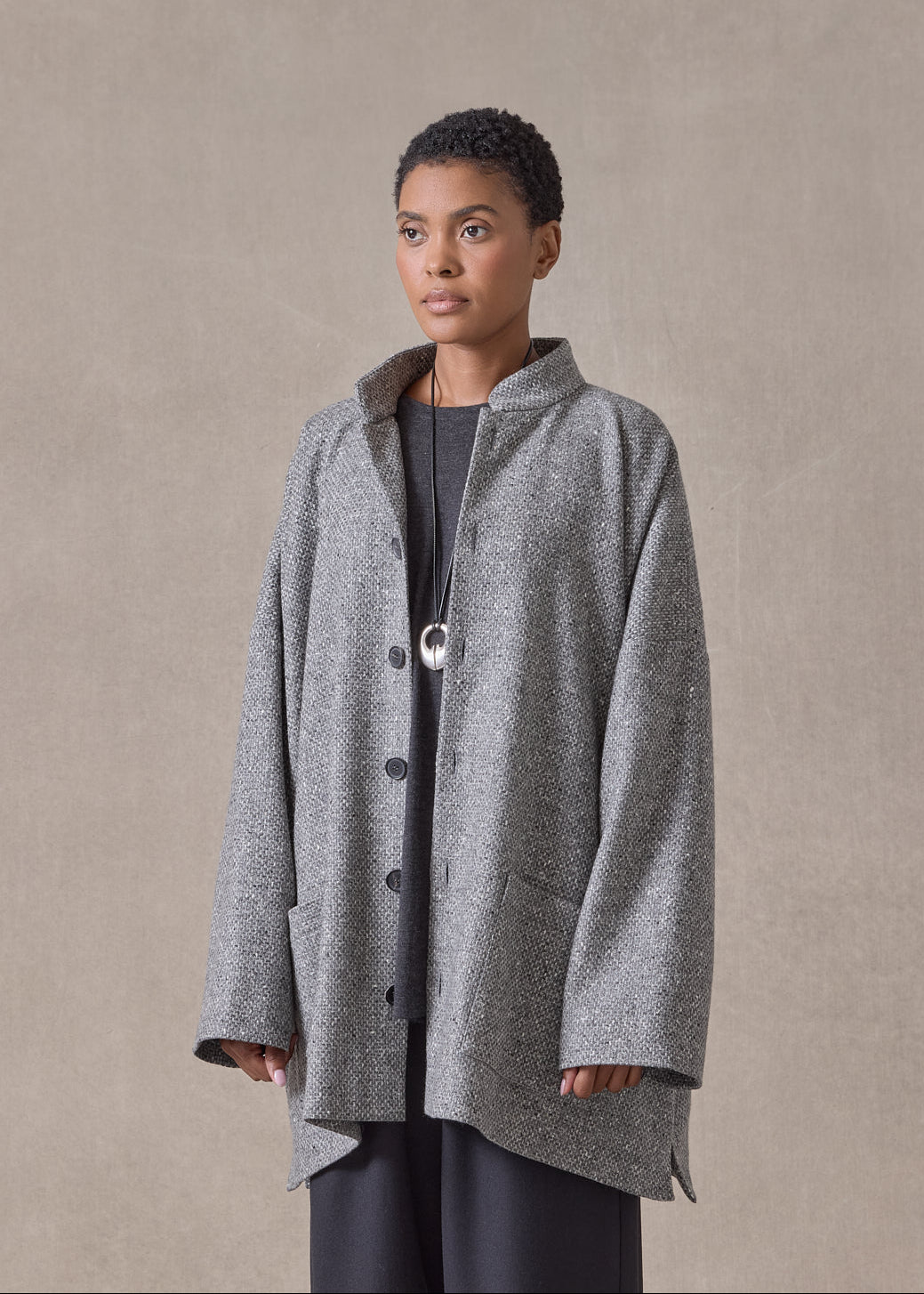 wool mandarin coat - long (pencilgrey)