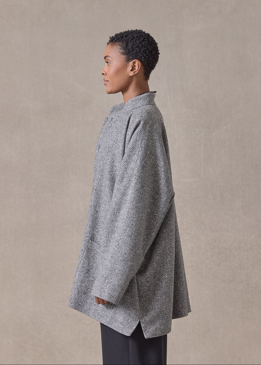 wool mandarin coat - long (pencilgrey)