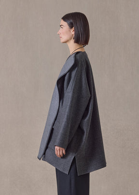 wool wide jacket coat - long plus (charcoal)
