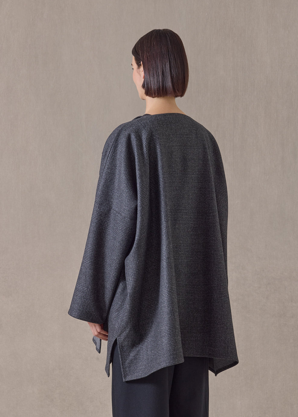 wool wide jacket coat - long plus (charcoal)