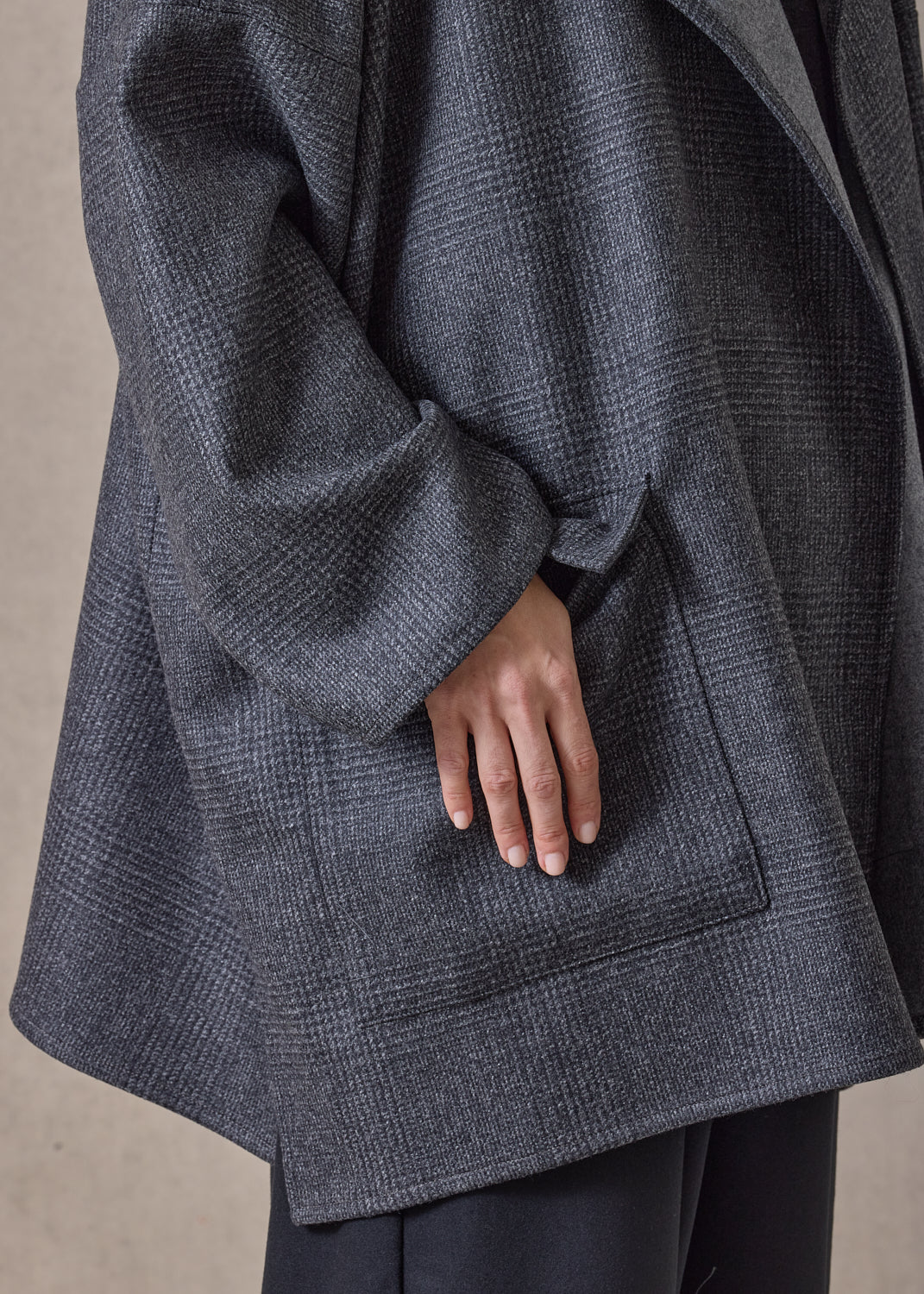 wool wide jacket coat - long plus (charcoal)