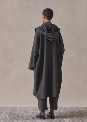 wool cashmere wide hooded buttoned coat - 3/4 length (blackloden)