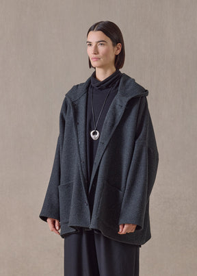 wool cashmere hooded coat - long (forestgrey)