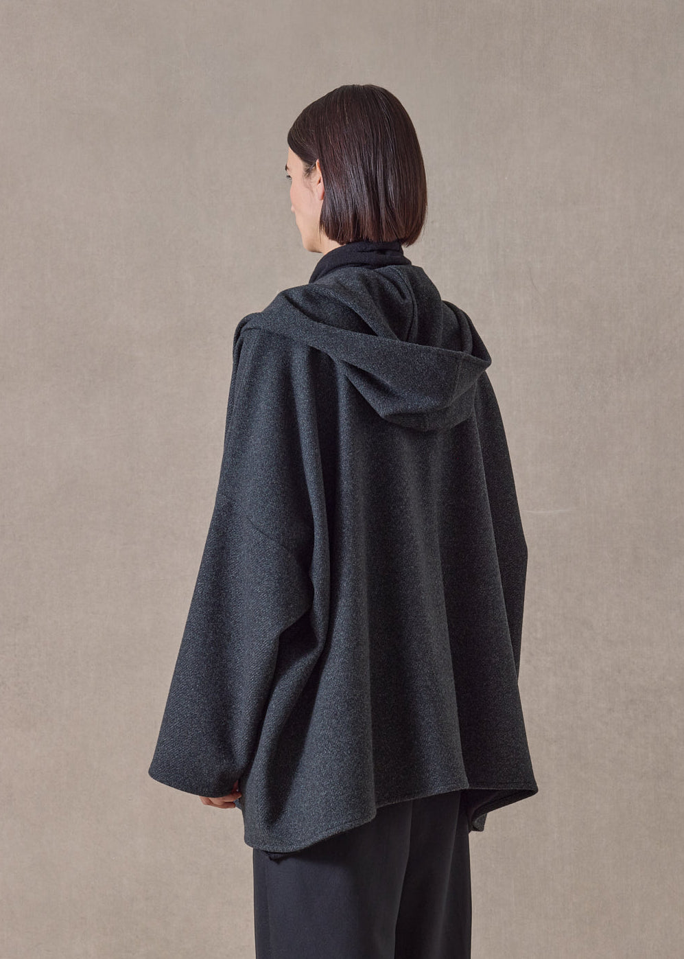 wool cashmere hooded coat - long (forestgrey)