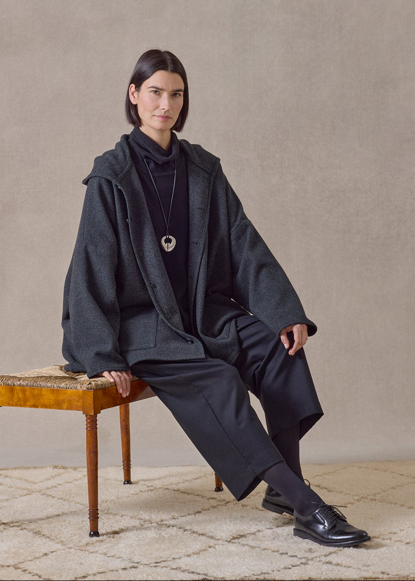 wool cashmere hooded coat - long (forestgrey)